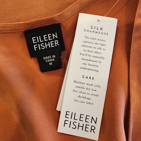 Eileen Fisher Silk Charmeuse Pumpkin Skinny Strap Tank SZ Medium NWT - Picture 3 of 5